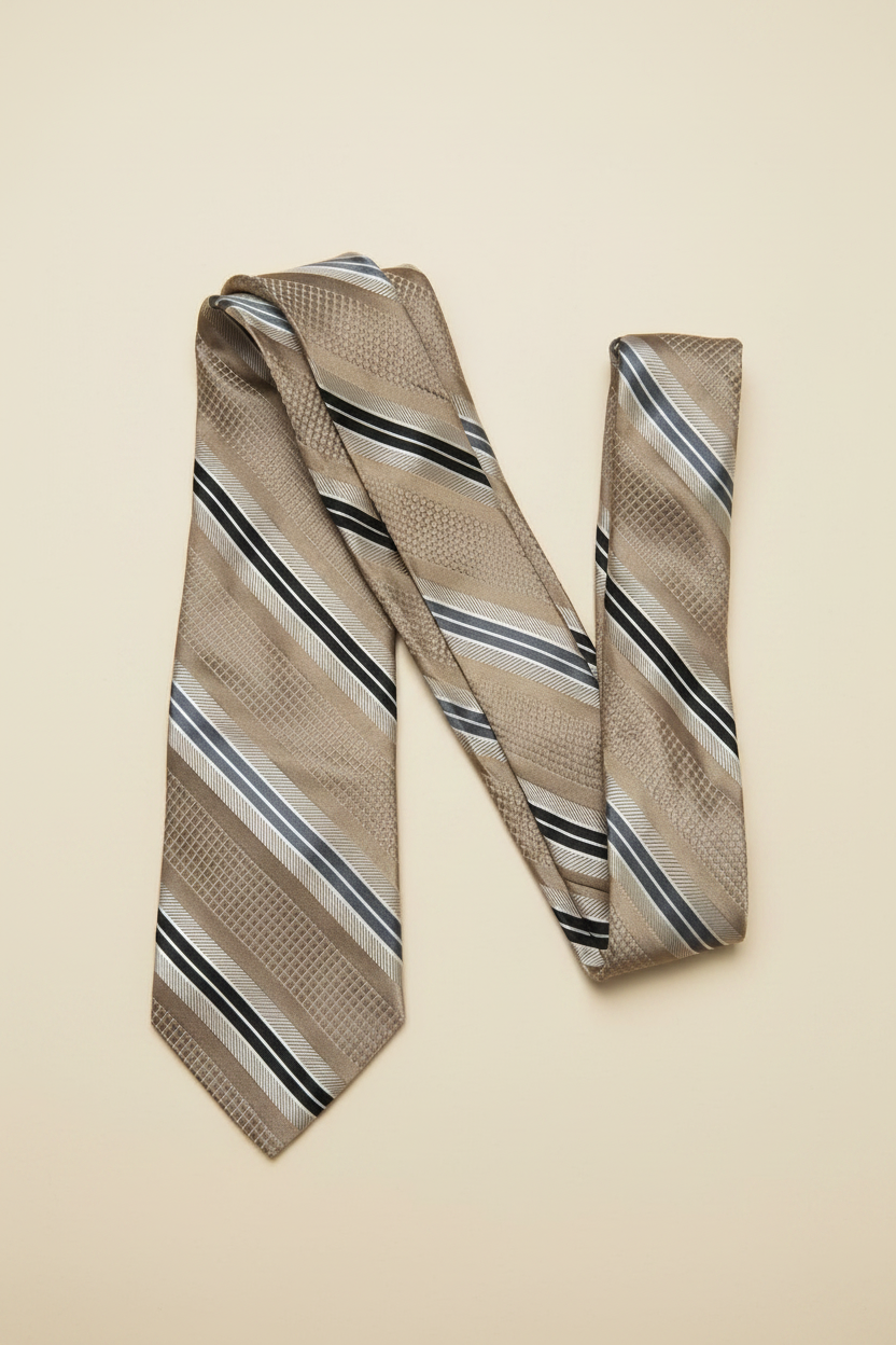 Michael Kors Men's Champagne Striped Silk Necktie - Black Gray Cream