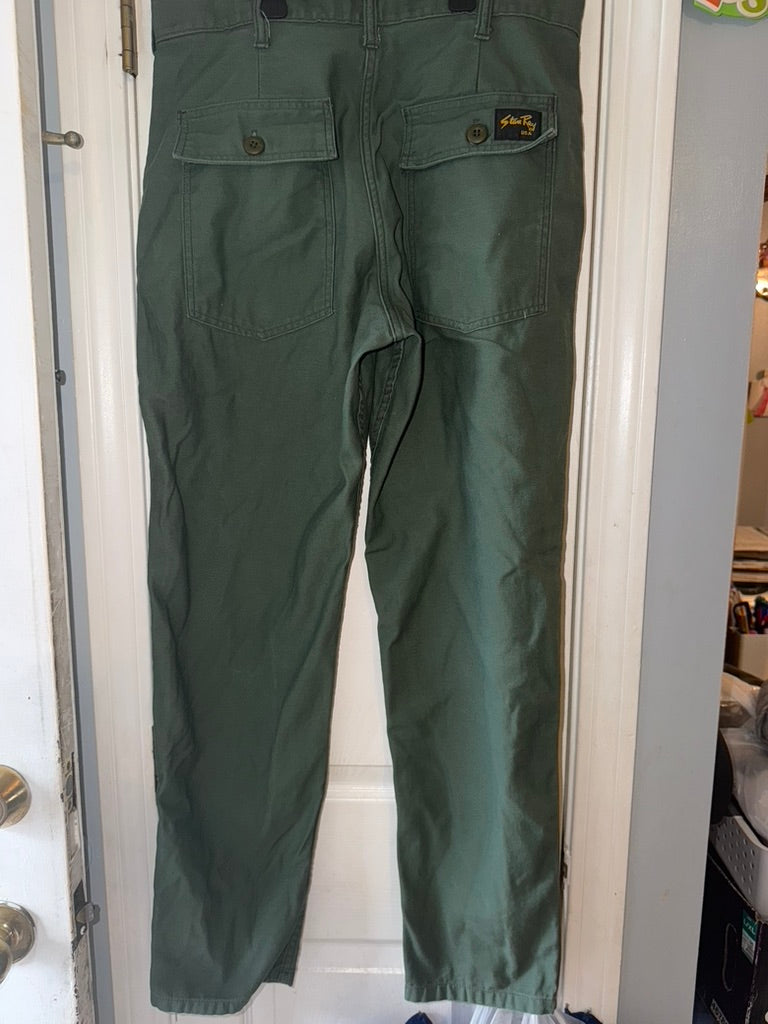 Stan Ray olive utility pants back view with brand label
