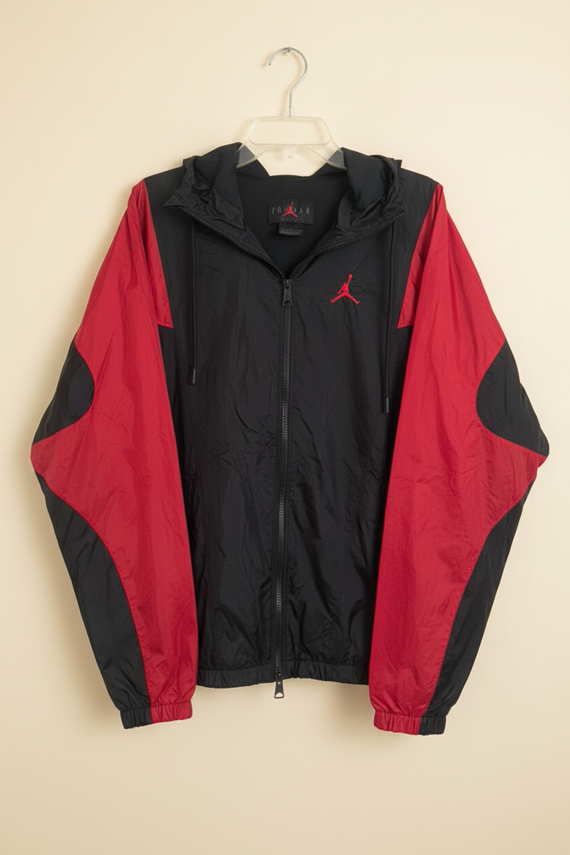 Jordan Men's Hooded Windbreaker Jacket | Black & Red | Size Medium