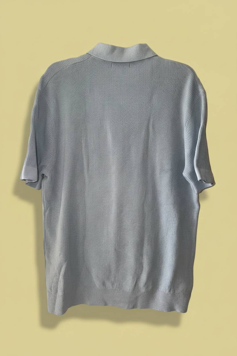 Zara light blue knit quarter-zip polo sweater back view