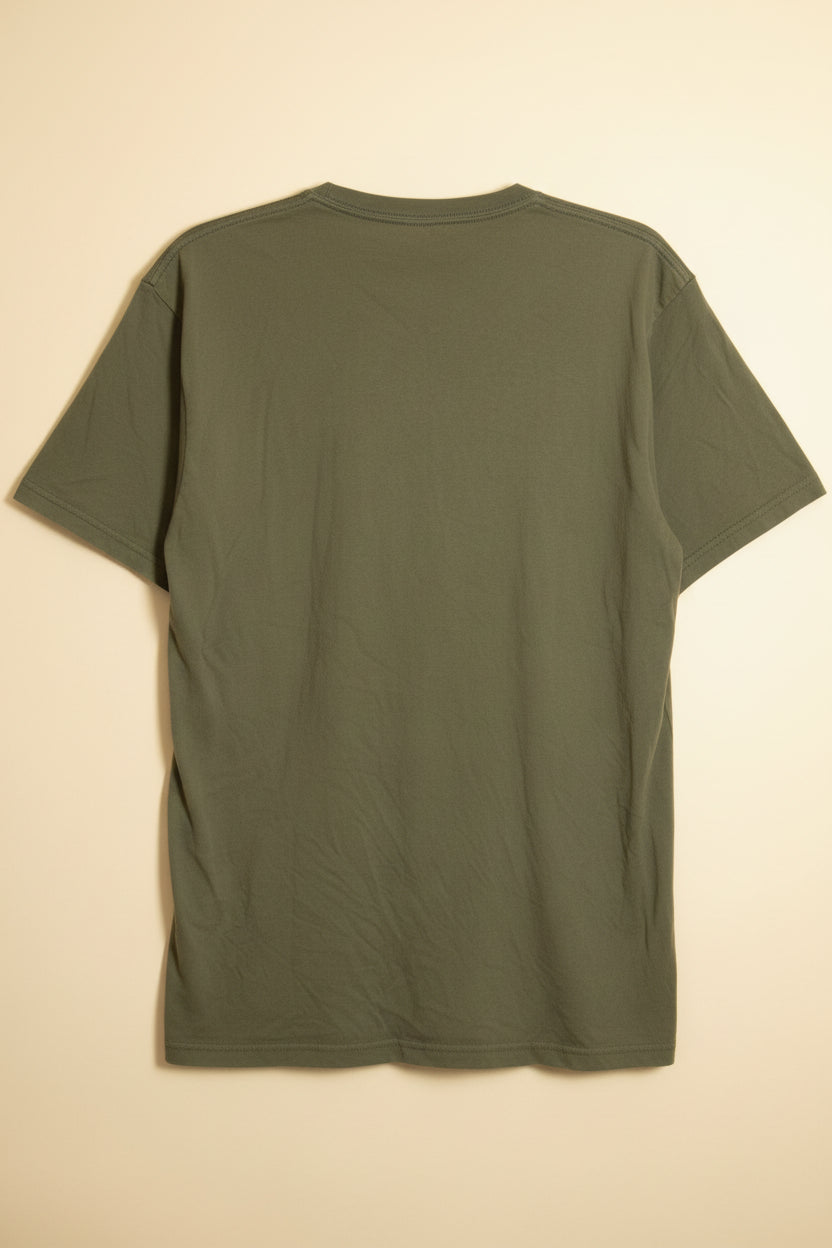 Next Level Apparel olive green LOVE graphic t-shirt back view