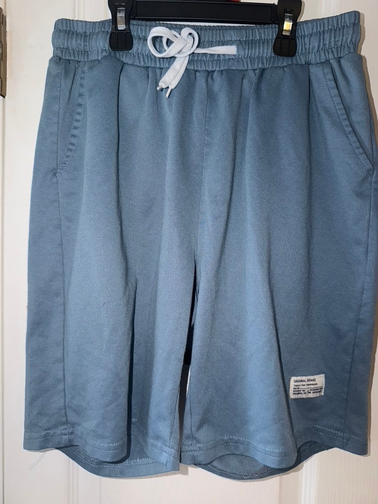 SHEIN light blue drawstring shorts front view