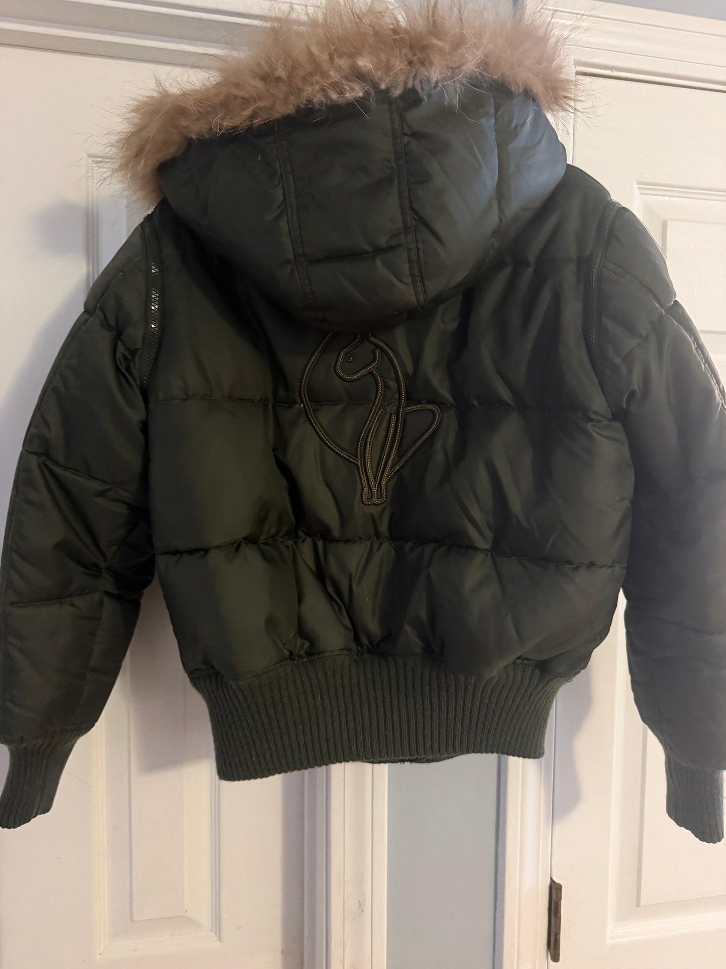 Baby Phat Women's Convertible Puffer Jacket with Faux Fur Hood | Size Small