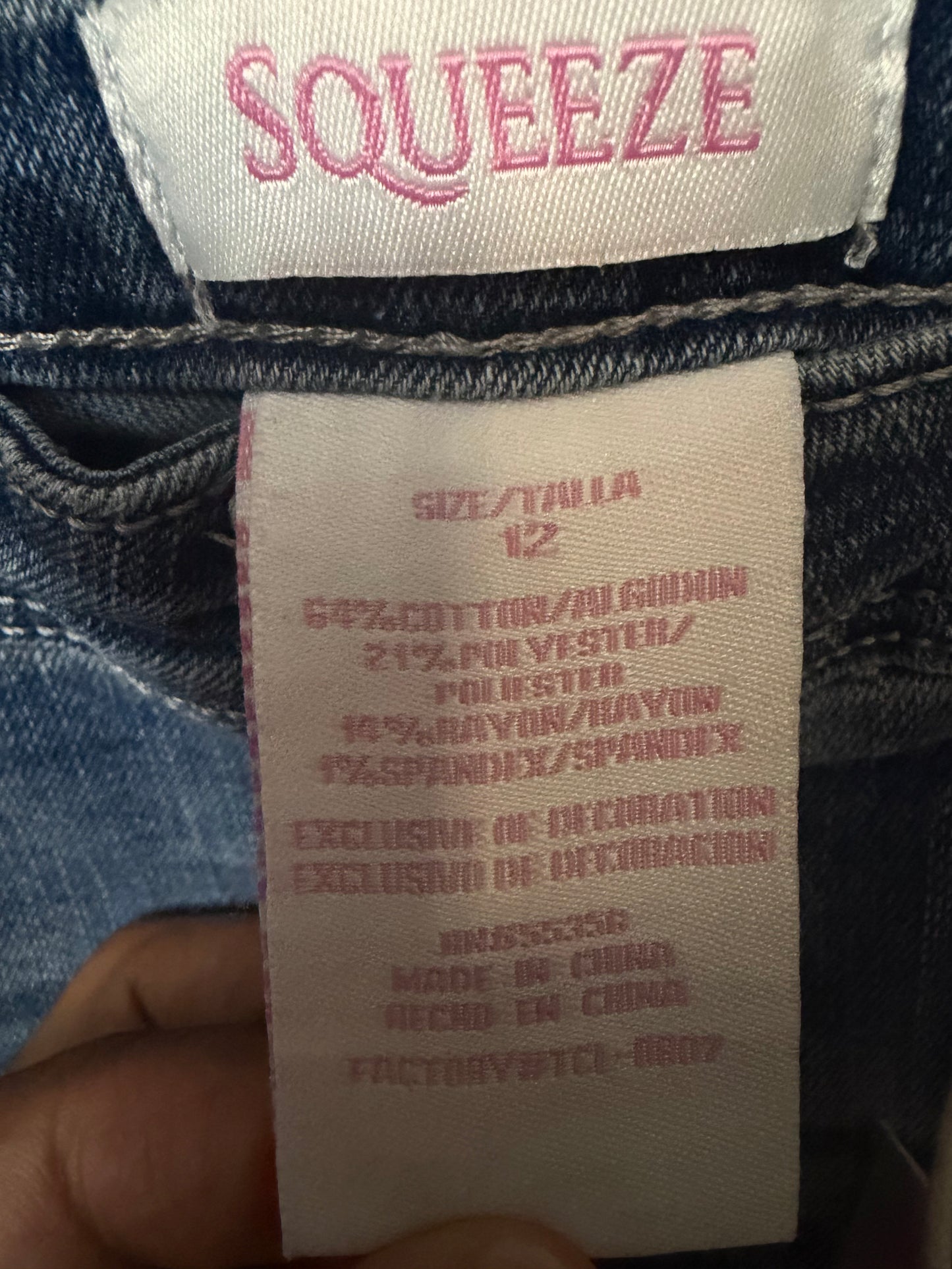 Squeeze Girls Medium Wash Flare Jeans with Embroidered Flower Detail - Size 12