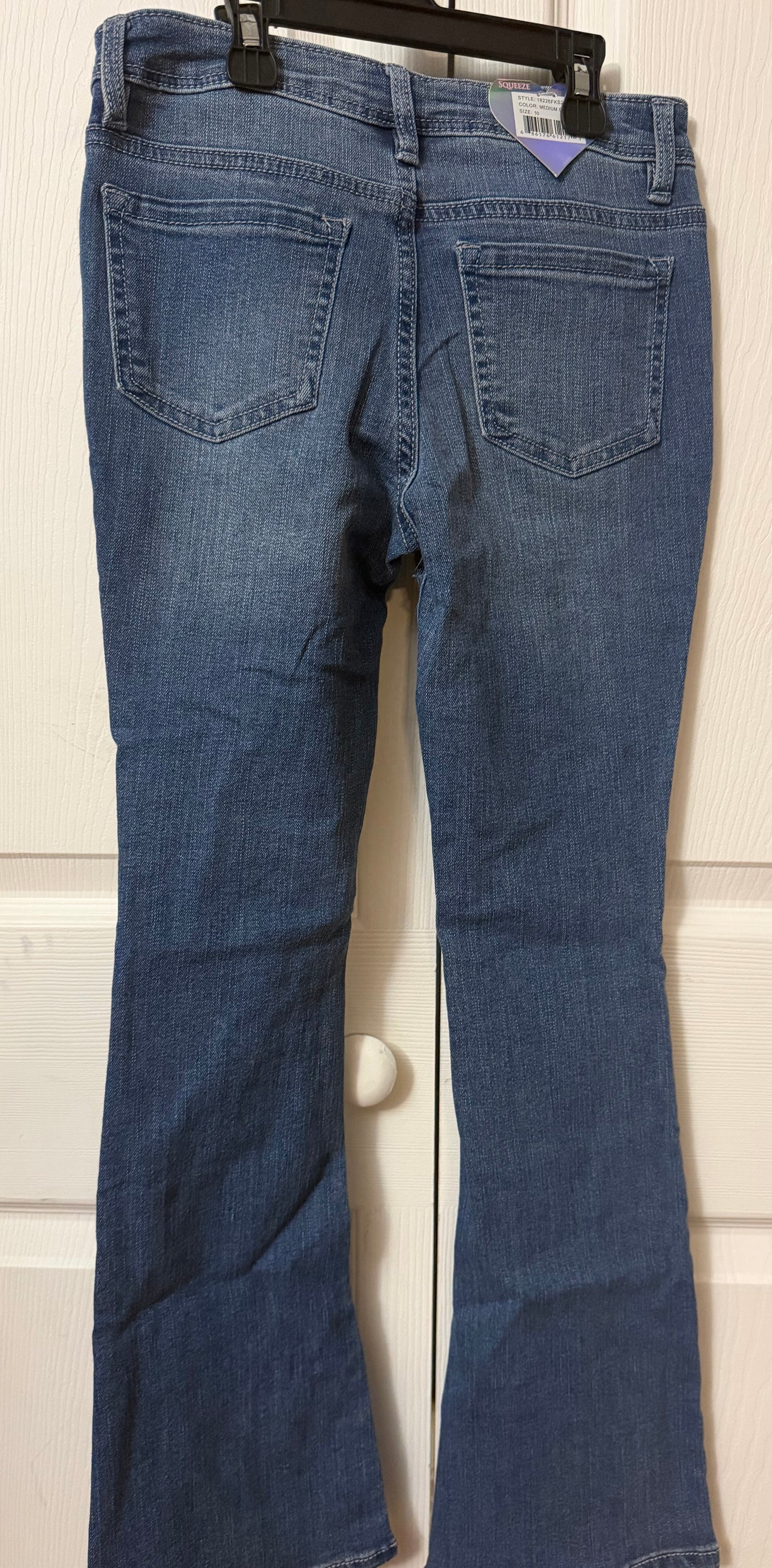 Squeeze Girls Medium Wash Flare Jeans with Embroidered Flower Detail - Size 10