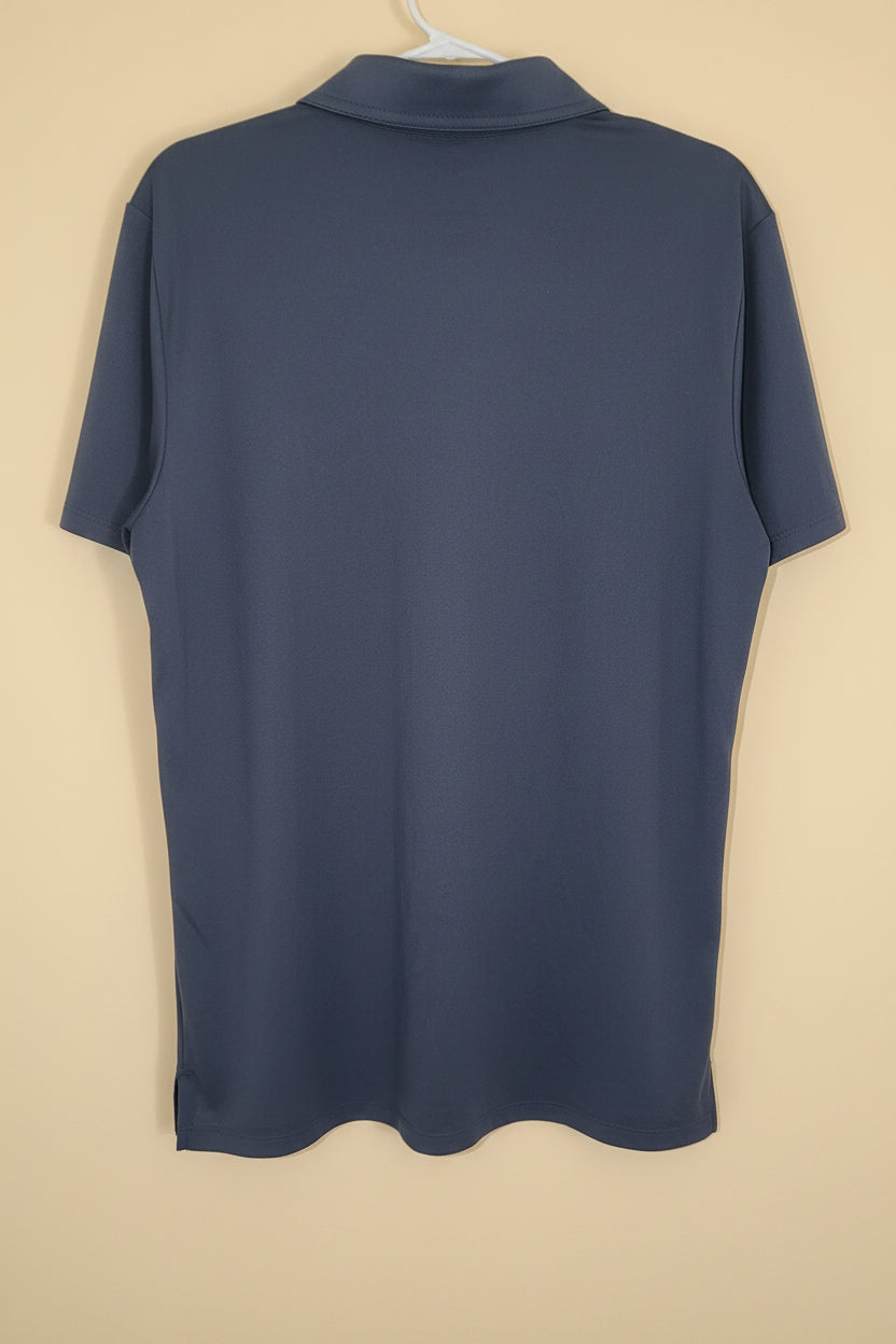 All in Motion slate blue performance polo shirt back view