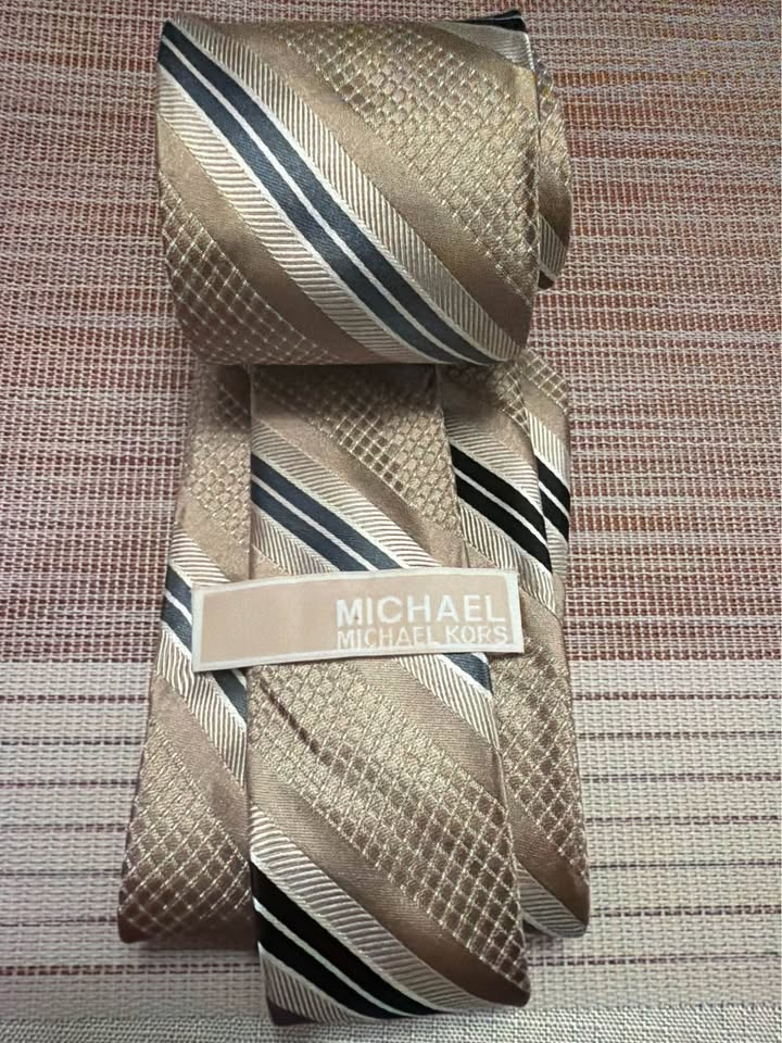 Michael Kors Men's Champagne Striped Silk Necktie - Black Gray Cream