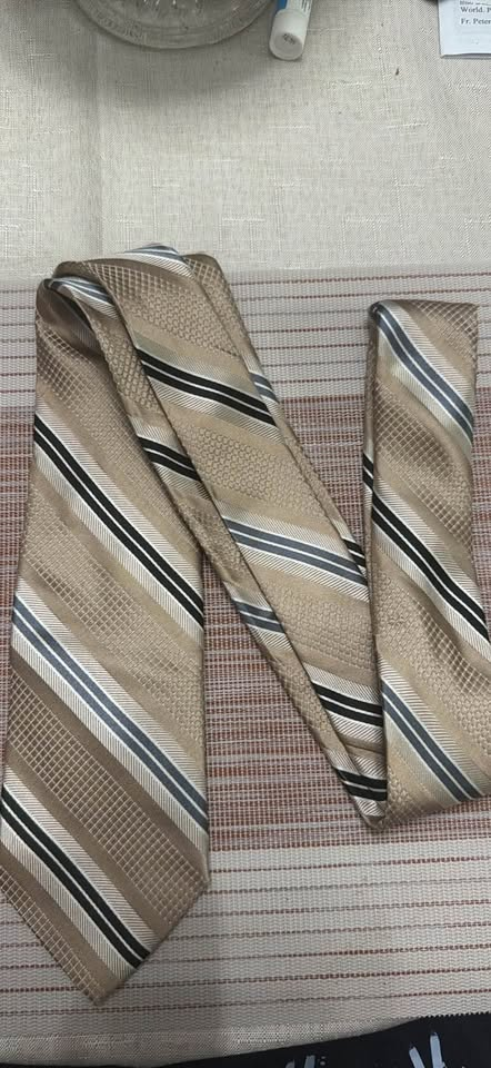 Michael Kors Men's Champagne Striped Silk Necktie - Black Gray Cream