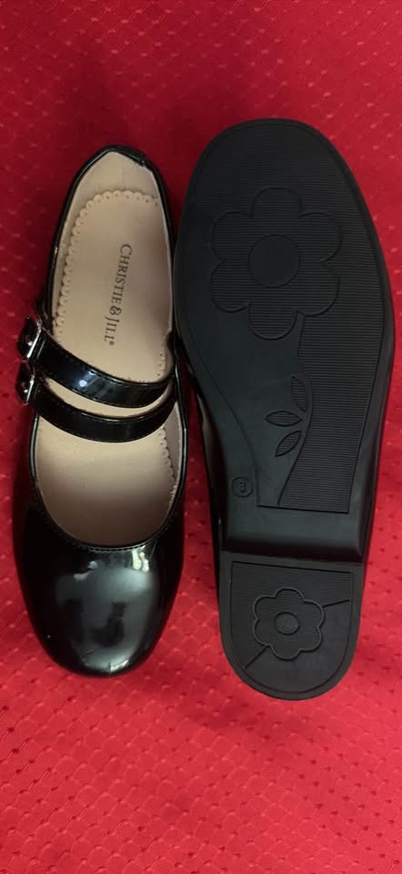 Christie & Jill Girls Black Patent Double Buckle Mary Jane Dress Shoes - Size 3