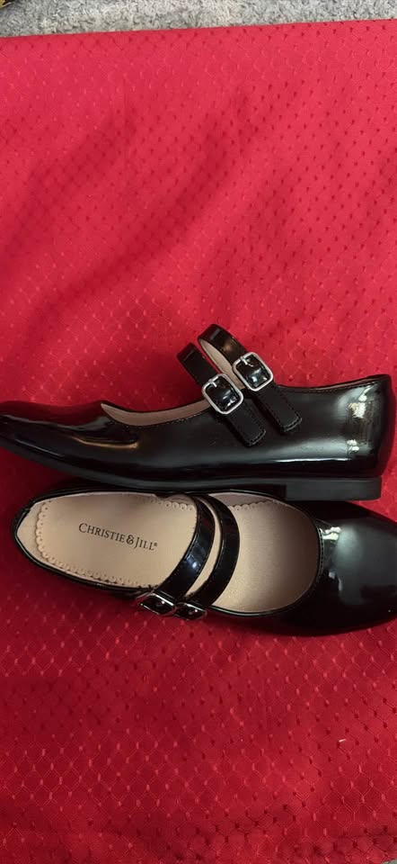 Christie & Jill Girls Black Patent Double Buckle Mary Jane Dress Shoes - Size 3