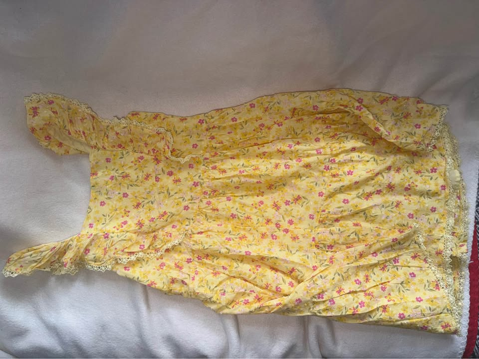 Btween Girls Yellow Floral Ruffle Lace Trim Tiered Button Front Dress - Size 10