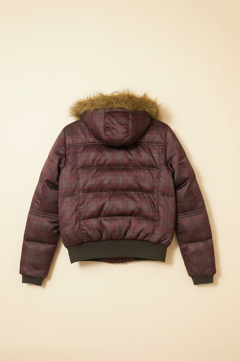ZeroXposur Women's Insulated Plaid Puffer Jacket with Faux Fur Hood - Size Small