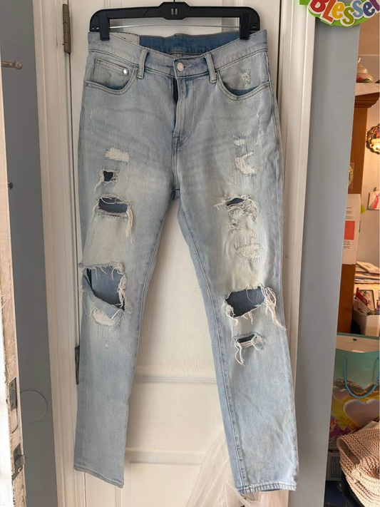 H&M Men's Light Wash Skinny Distressed Ripped Jeans - Size 30x32
