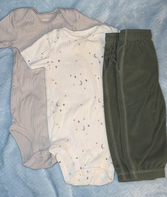 Carter's Baby 3-Piece Onesie & Green Fleece Pants Set - 12 Months