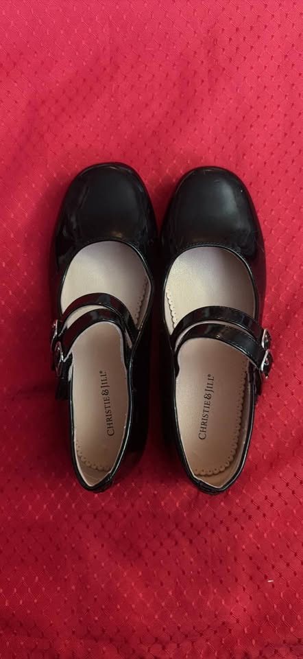 Christie & Jill Girls Black Patent Double Buckle Mary Jane Dress Shoes - Size 3