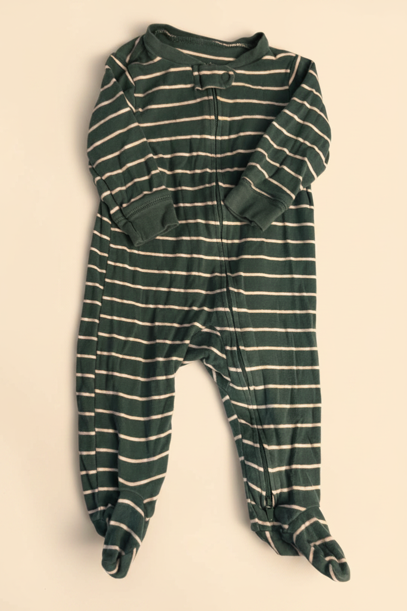 Carter's Baby Green Stripe Footed Zip-Up Pajama Sleeper - Size 6 Months