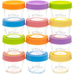 Glass Baby Food Storage Containers Set of 12 Leakproof 4 oz Reusable Small Baby Food Jars with Lids & Marker for Infant & Baby Freezer Microwave & Dishwasher Safe