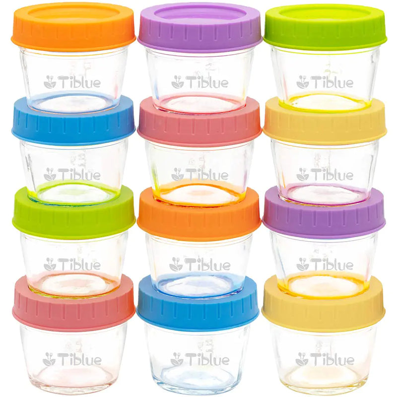 Glass Baby Food Storage Containers Set of 12 Leakproof 4 oz Reusable Small Baby Food Jars with Lids & Marker for Infant & Baby Freezer Microwave & Dishwasher Safe