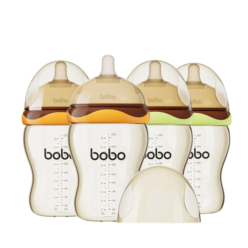 YOHKOH Baby Bottles - Newborn Wide Neck Baby Bottles with Slow Flow Breast-Like Nipple PPSU Anti-Colic Bottles Breastfeeding System (Multicolour 9.4oz (Pack of 4))